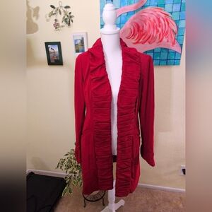 INK ruffled Open-Front Cardigan - Rich Red